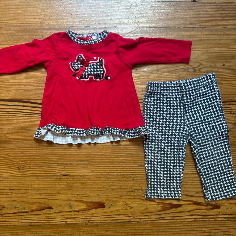 Nursery Rhyme‎ vintage 90s red black white plaid scottie dog set SIZE 9M
